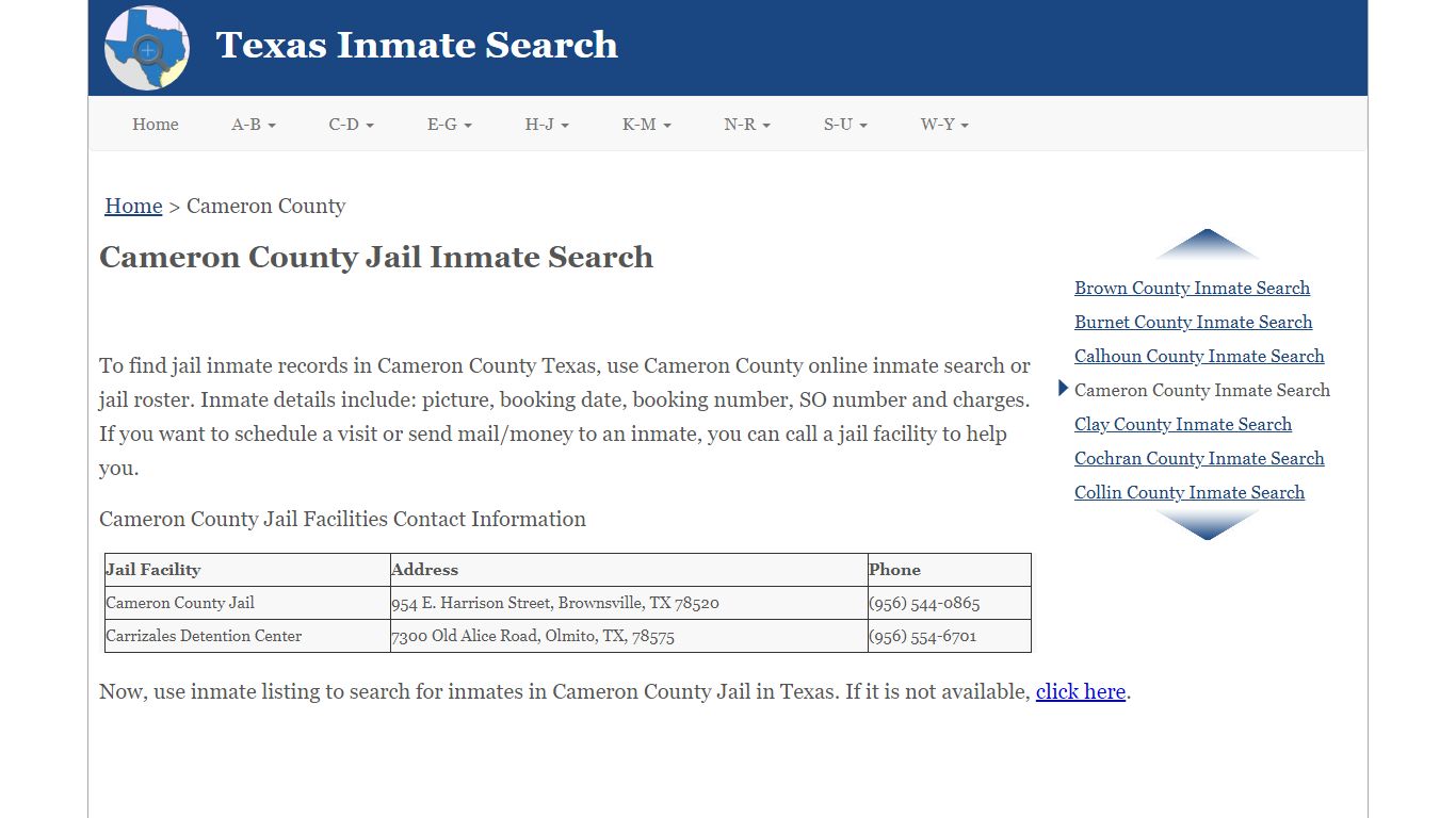 Cameron County Jail Inmate Search