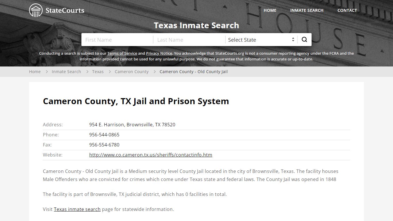 Cameron County - Old County Jail Inmate Records Search ...